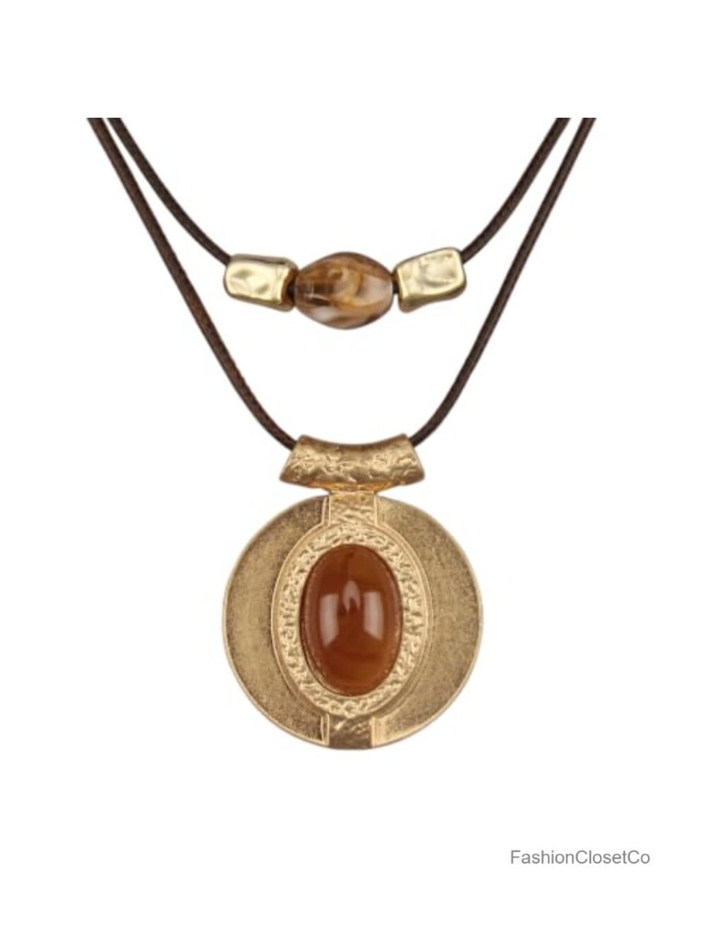 Boho Cowgirl Stone Leather Cord Necklace Pendant Layered Choker
